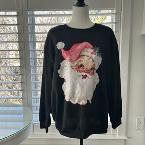 SHEIN Curve Women's Black Pullover Santa Christmas Sweatshirt, Crewneck Graphic